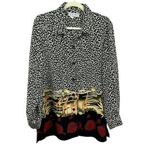 VIntage Blouse Women 14 Animal Print Safari Leopard Cheetah Giraffe Black Red